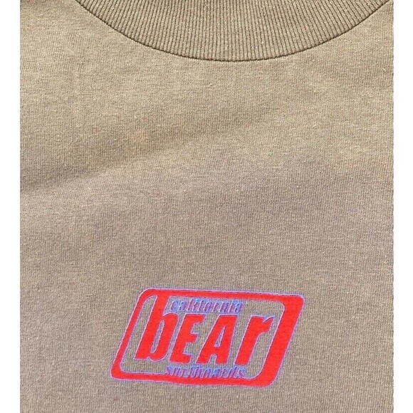 Bear Surf Shirt Mens Large Logo Vintage 1990's Surf  Graphic California Khaki - Picture 7 of 9